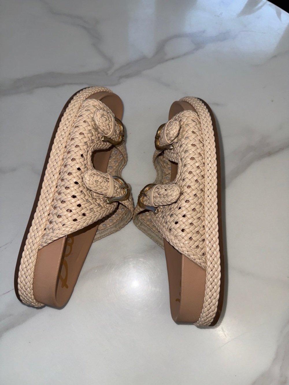 Woven Buckle Slide Sandals in Light Beige - Women's - Picture 5 of 7